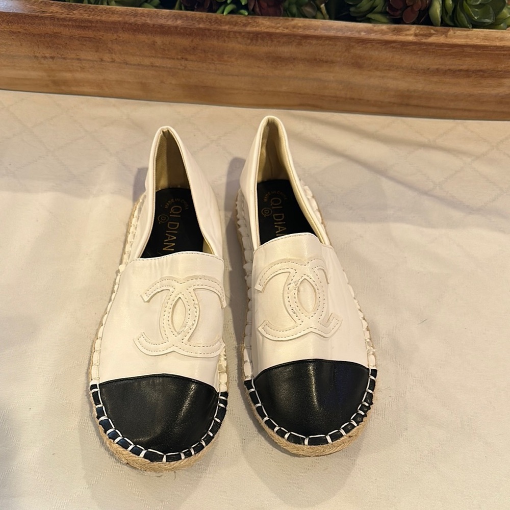 White and Black Espadrille Slip-On Loafers - Luxury Style